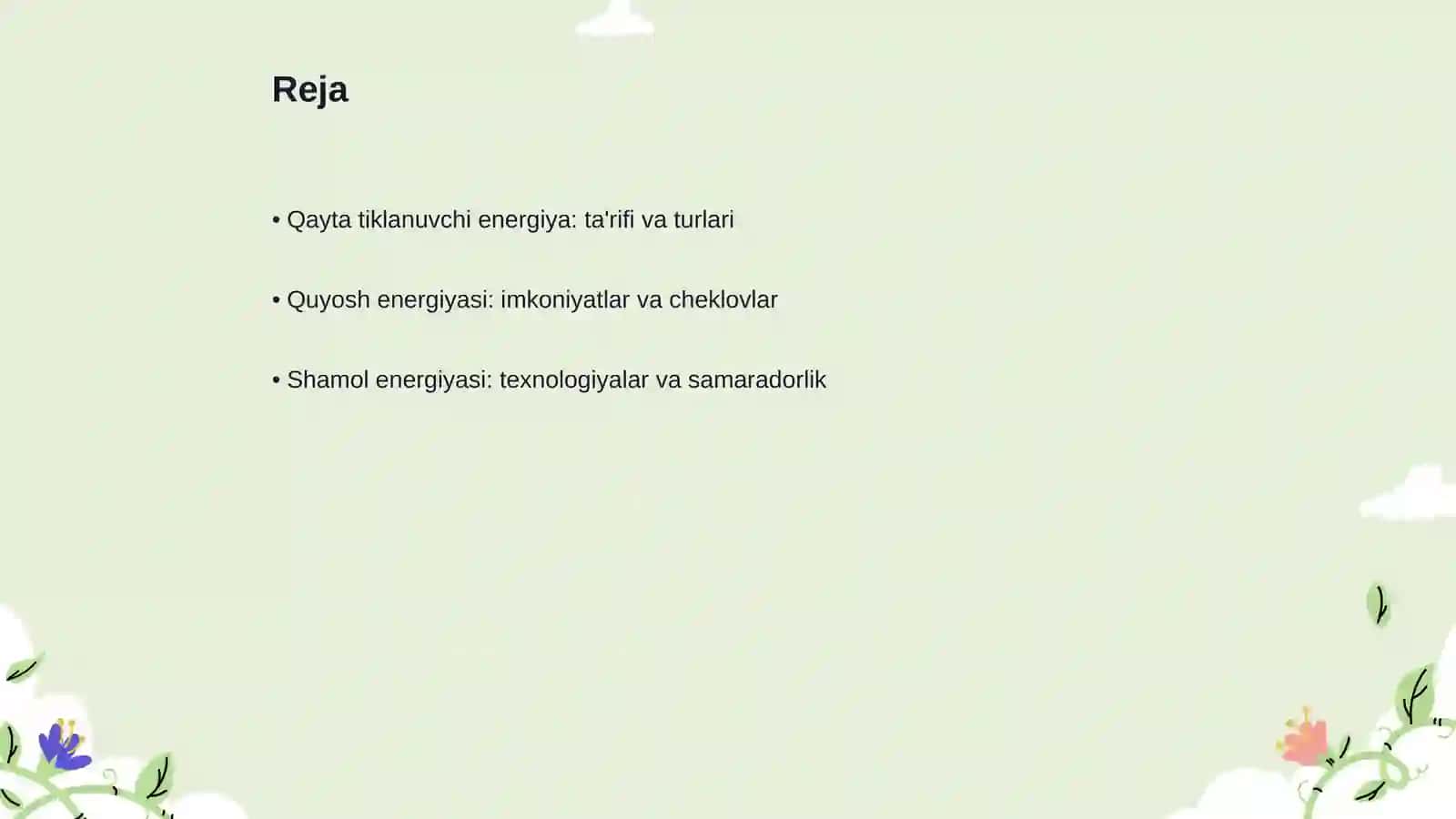 Qayta tiklanuvchi energiya turlari 2