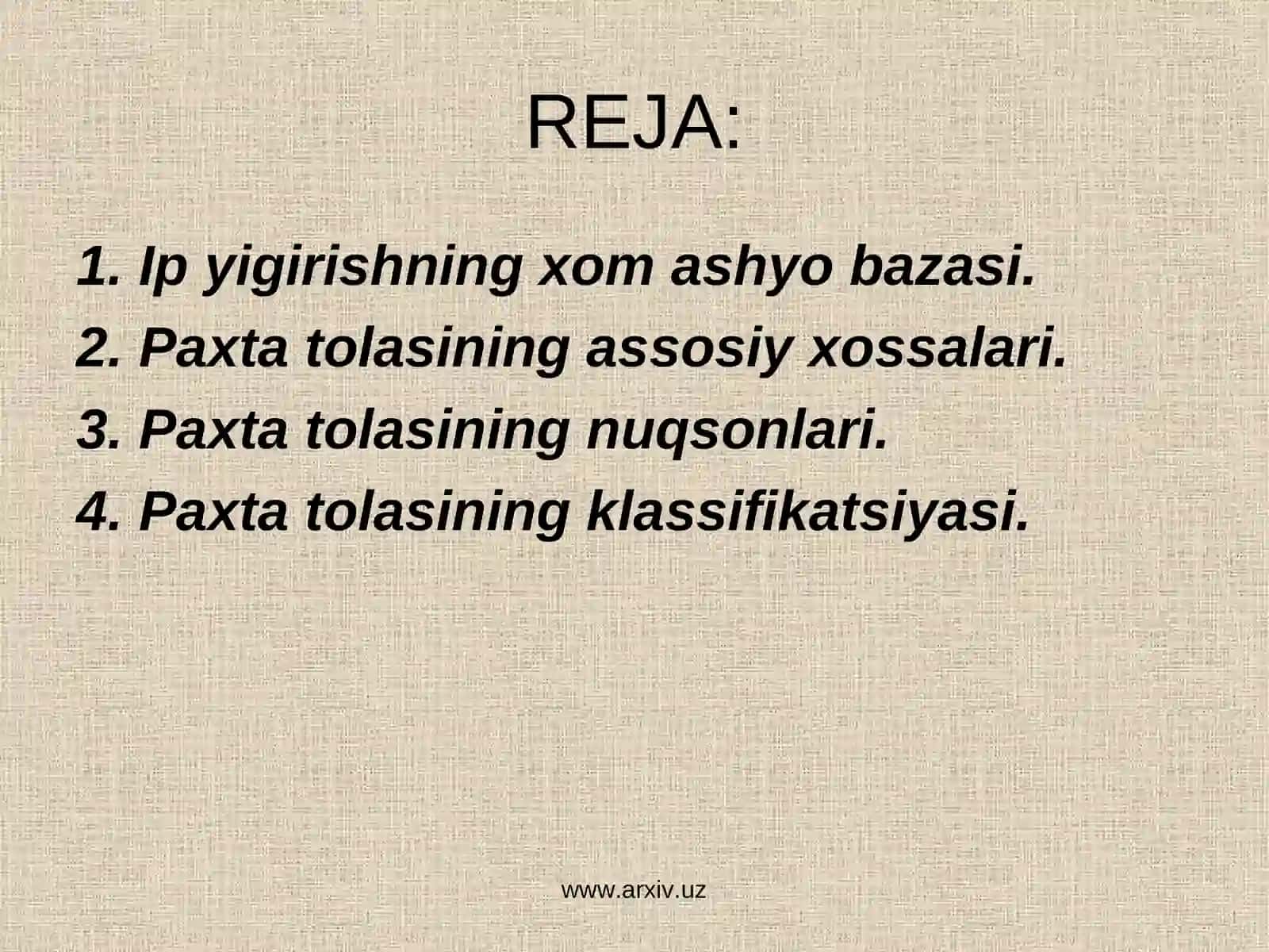 Paxta tolalasinitexnologik xususiyatlari 2