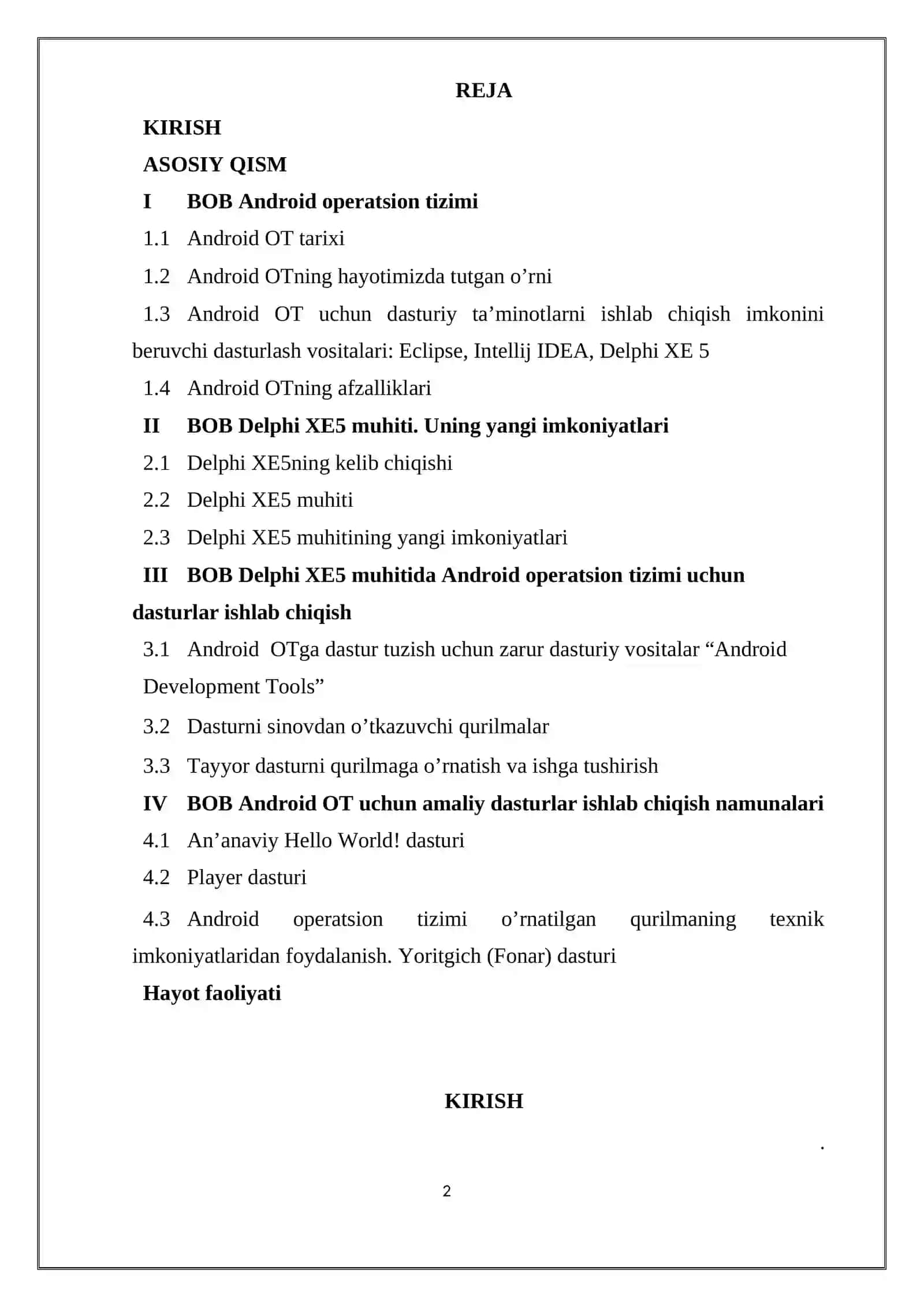 Delphi XE5 muhitida android operatsion tizimi uchun dasturlar ishlab chiqish 2