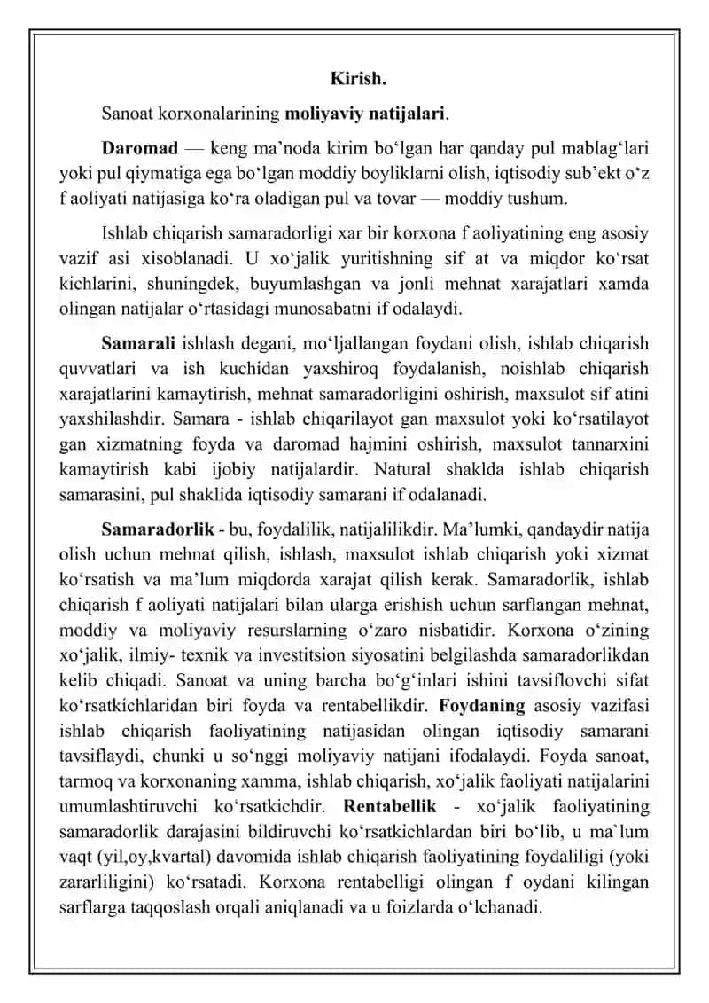 Korxona rentablligini oshirish yo’llari 2