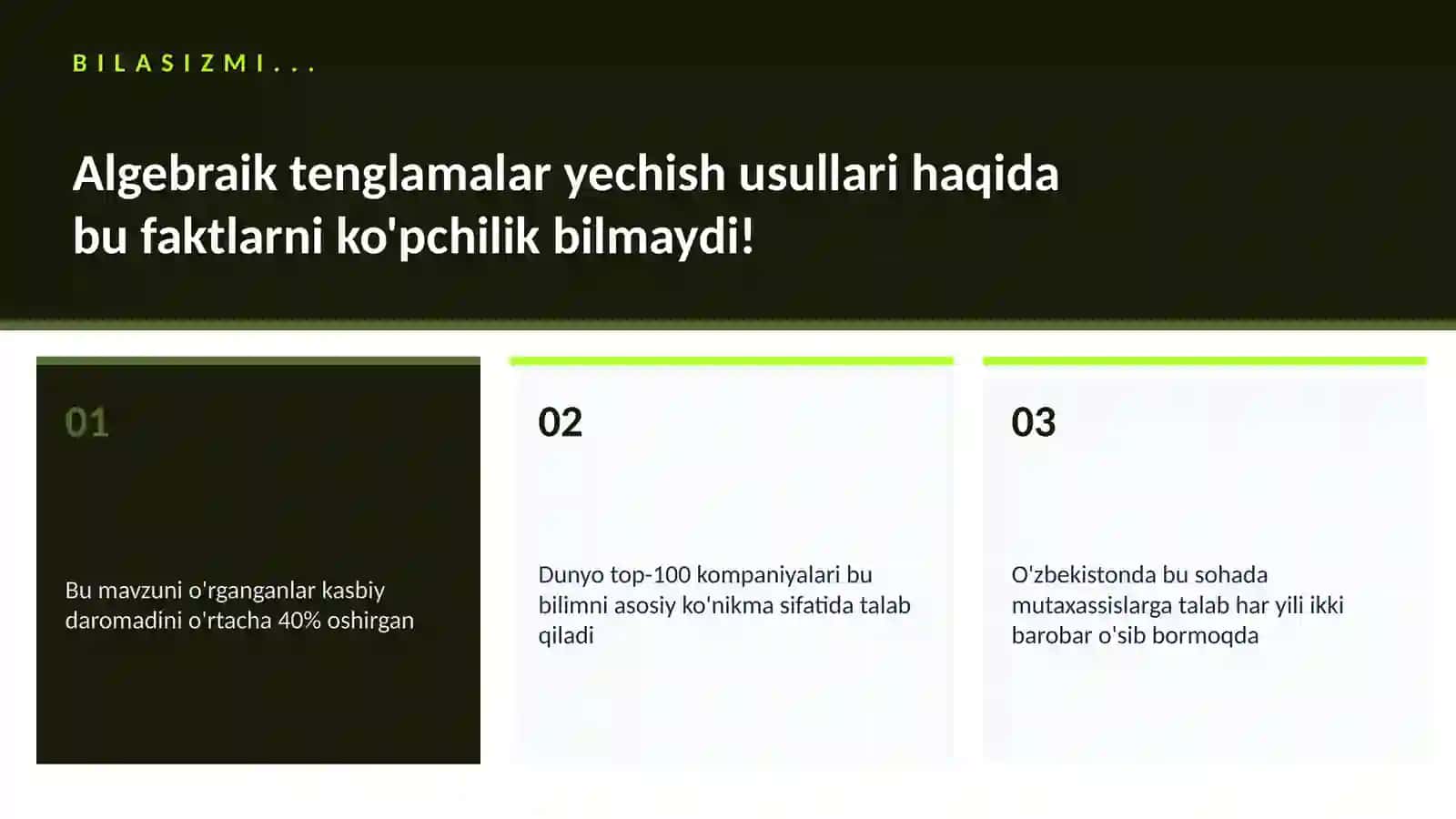 Algebraik tenglamalar yechish usullari 2