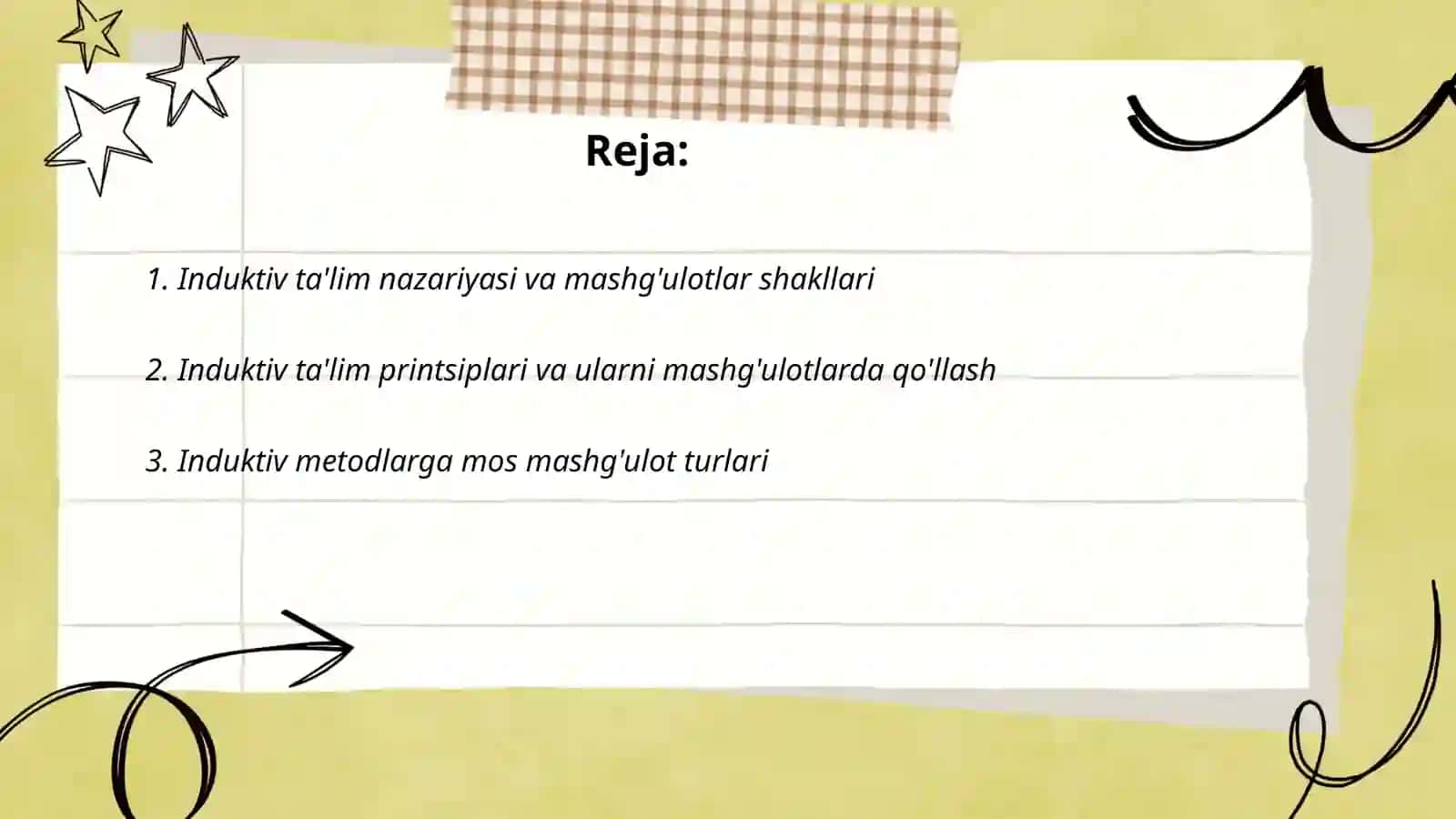 Mashg'ulotlar shakllari. Induktiv ta'lim 2