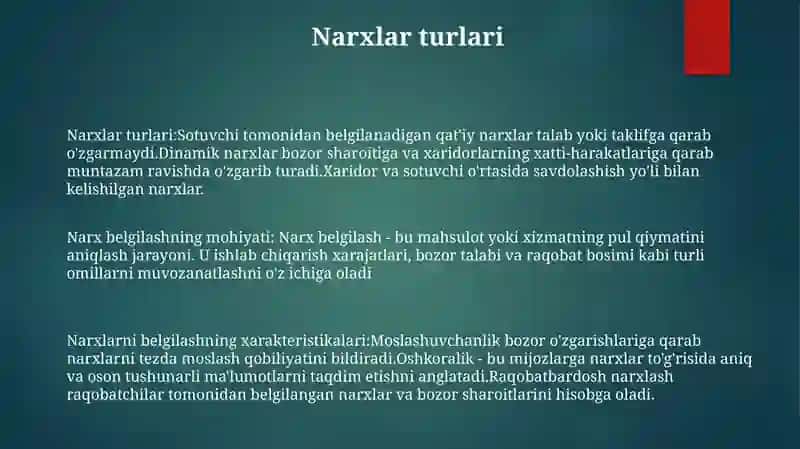 Narxning Mohiyati Va Shakllanish Xususiyatlari 2