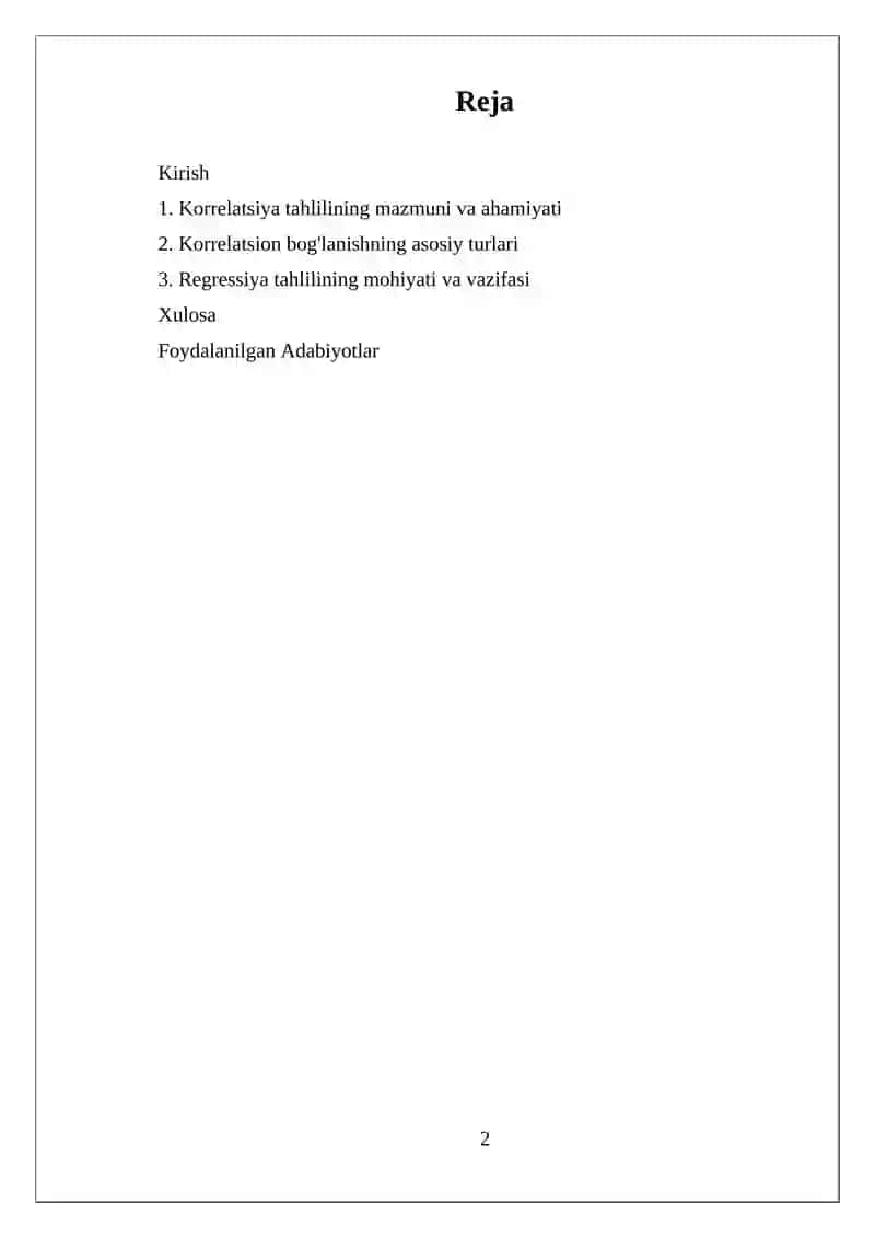 KORRELYATSION VA REGRESSION TAHLIL USULARI 2