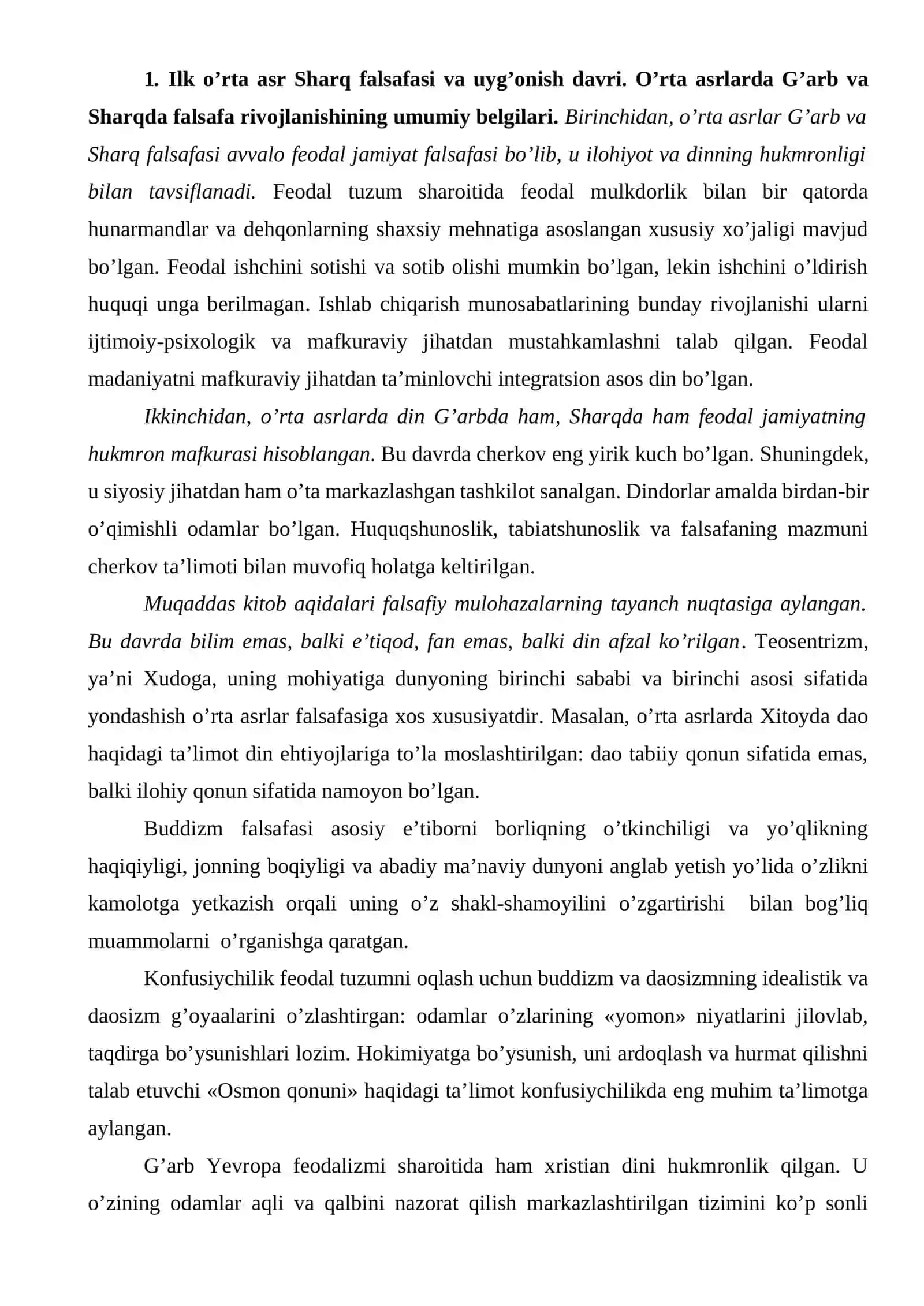 Ilk o’rta asr Sharq falsafasi va uyg’onish davri 2