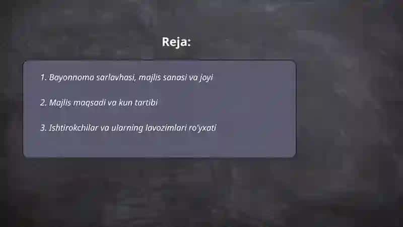Guruh majlisi bayonnomasini tayyorlash 2
