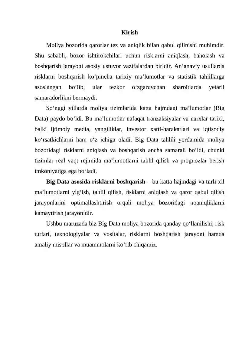 Big Data asosida risklarni boshqarish 2