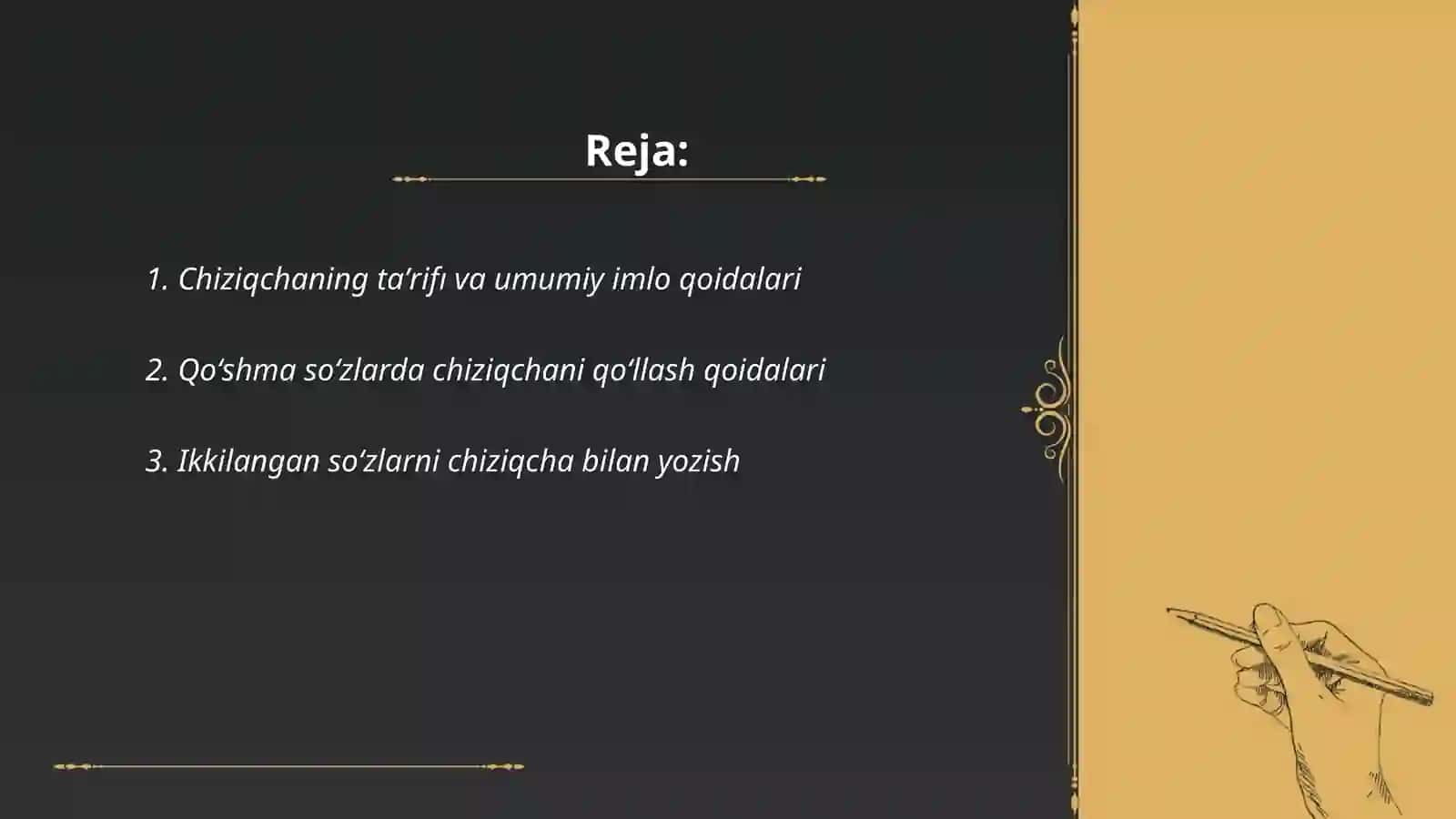 Chiziqcha bilan yozish qoidalari 2