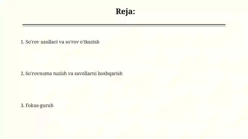 So'rov Usullari va So'rovnomalar 2