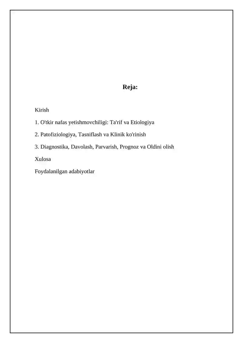 O'tkir nafas yetishmovchiligi: Ta'rif va Etiologiya 2