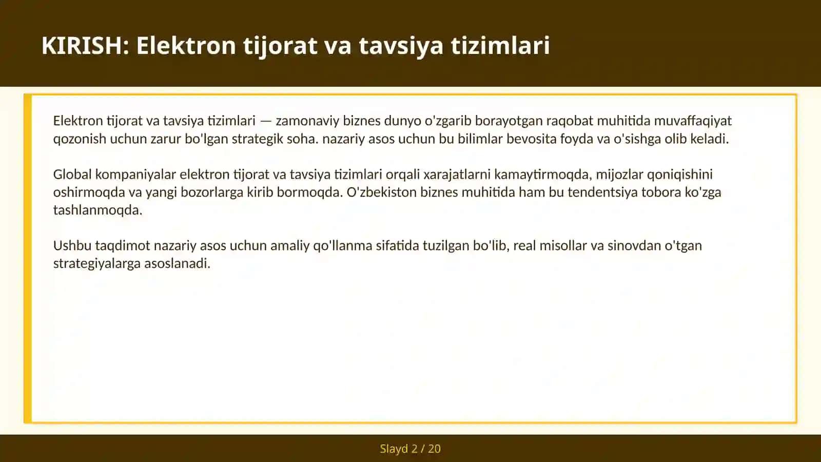ELEKTRON TIJORAT VA TAVSIYA TIZIMLARI 2
