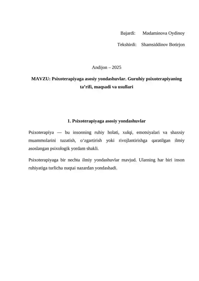 Psixoterapiyaga asosiy yondashuvlar 2