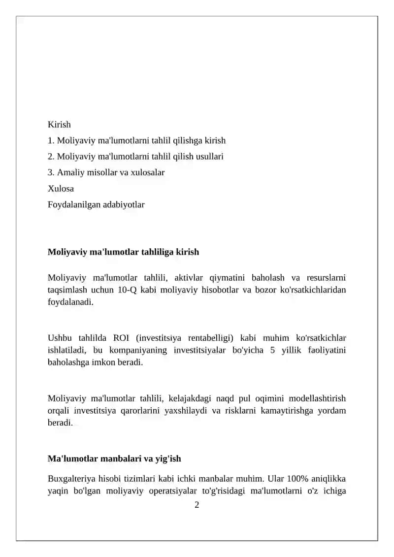 Moliyaviy ma'lumotlar tahlili 2
