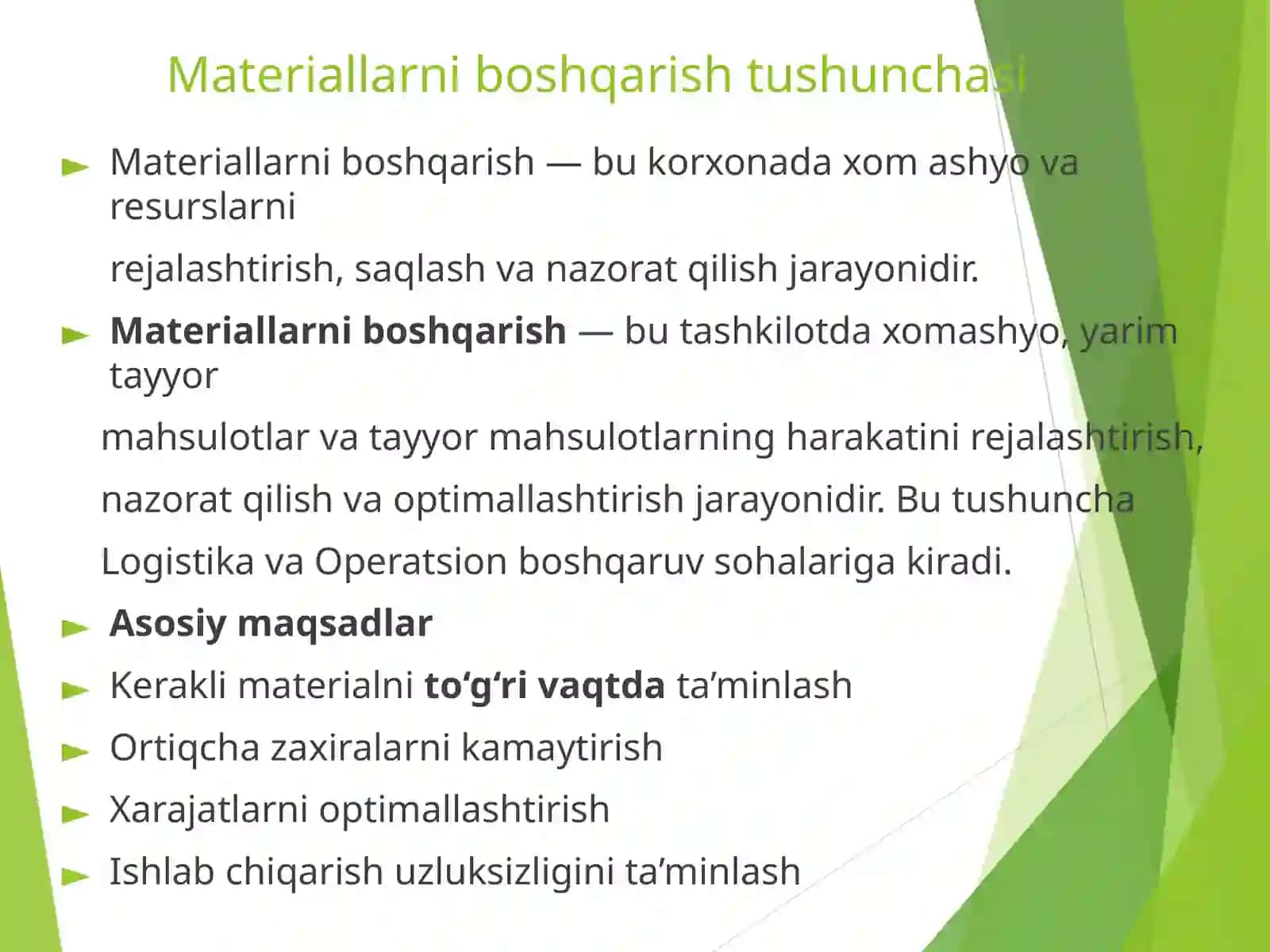 Materiallarni boshqarish jarayoni 2