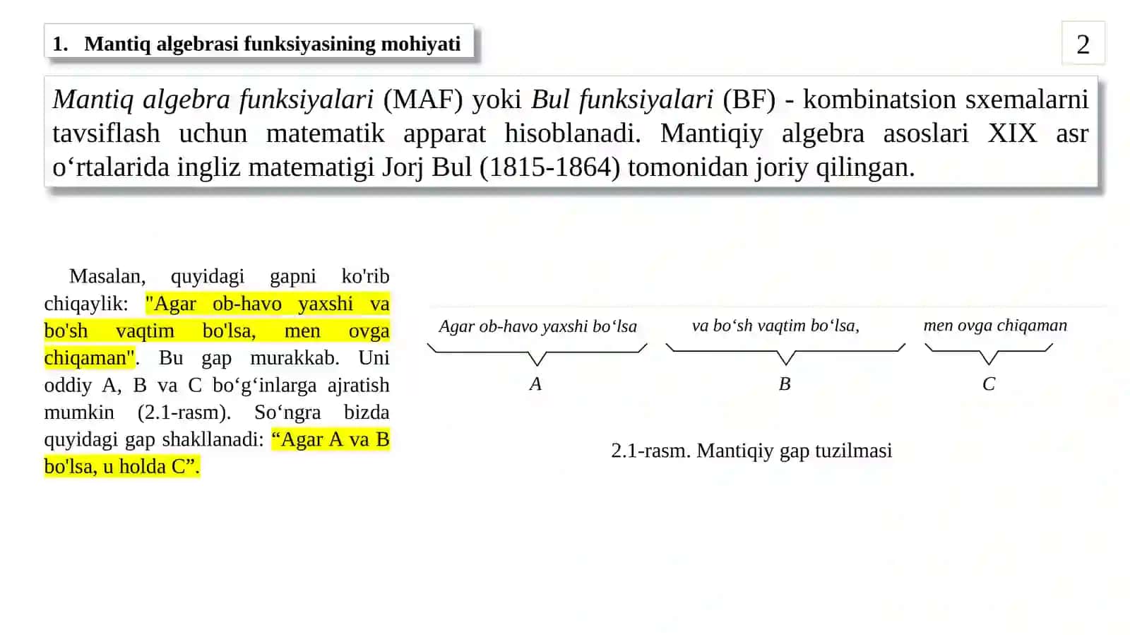 Mantiq algebrasi funksiyalari 2