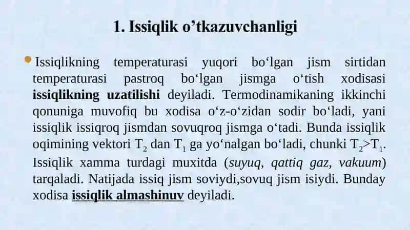 Issiqlik o’tkazuvchanligi 2