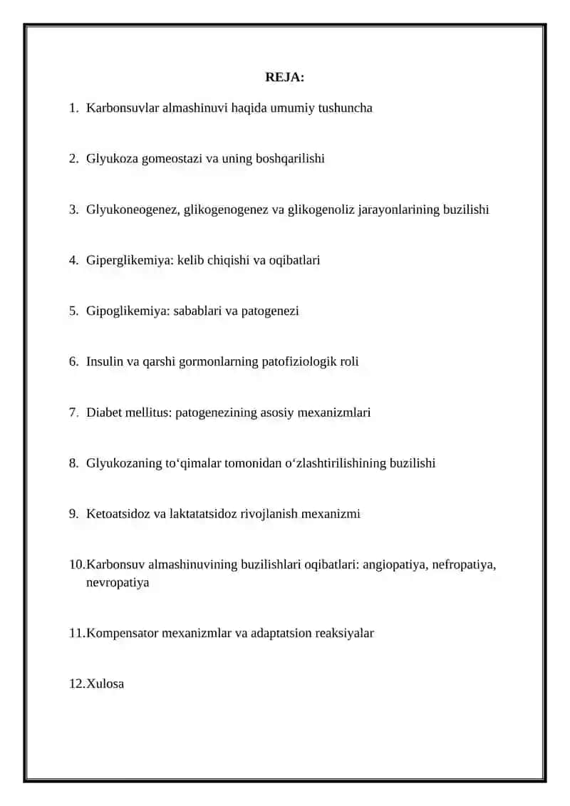 Karbonsuvlar almashinuvi patofizologiyasi 2