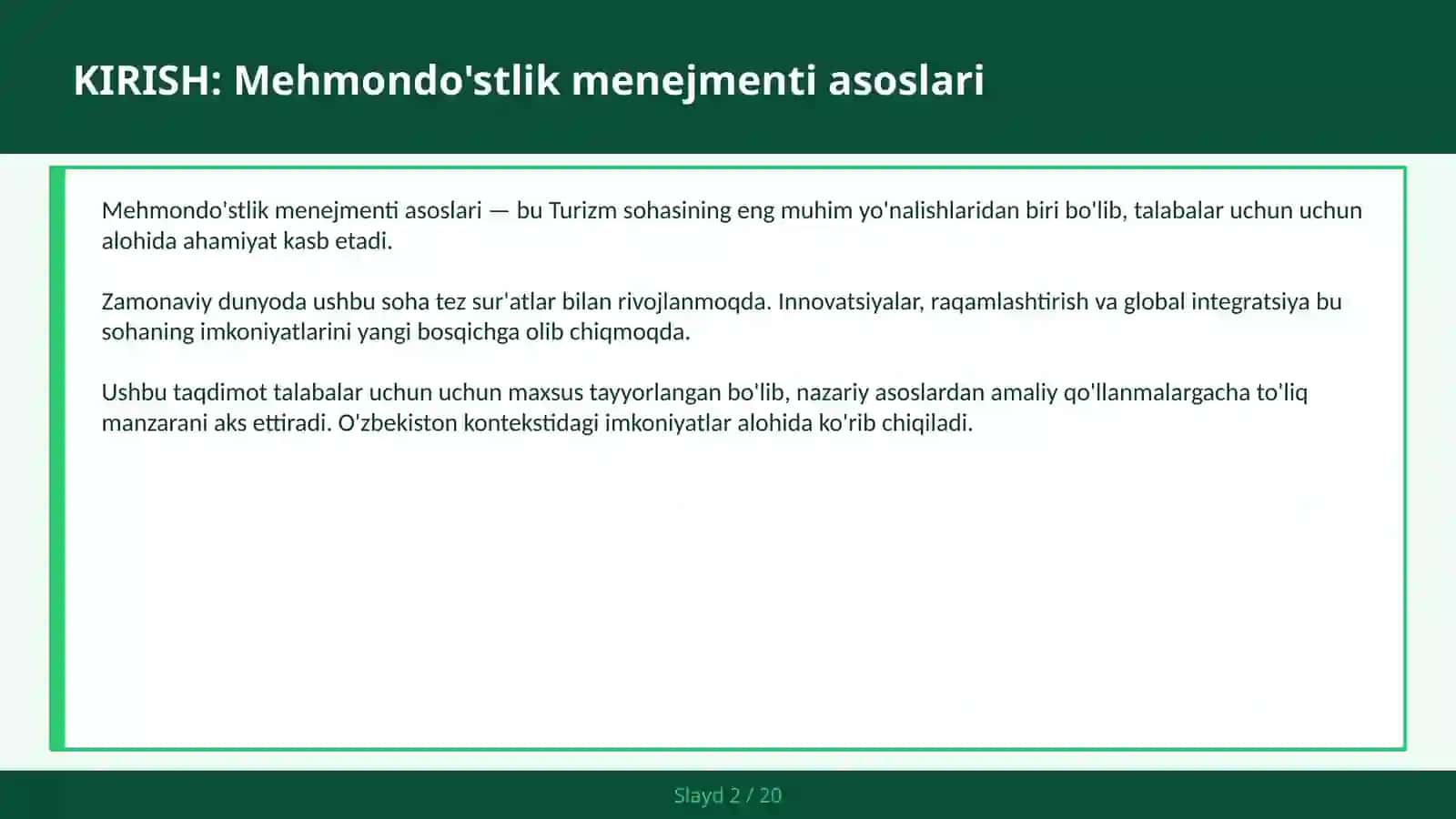MEHMONDO'STLIK MENEJMENTI ASOSLARI 2