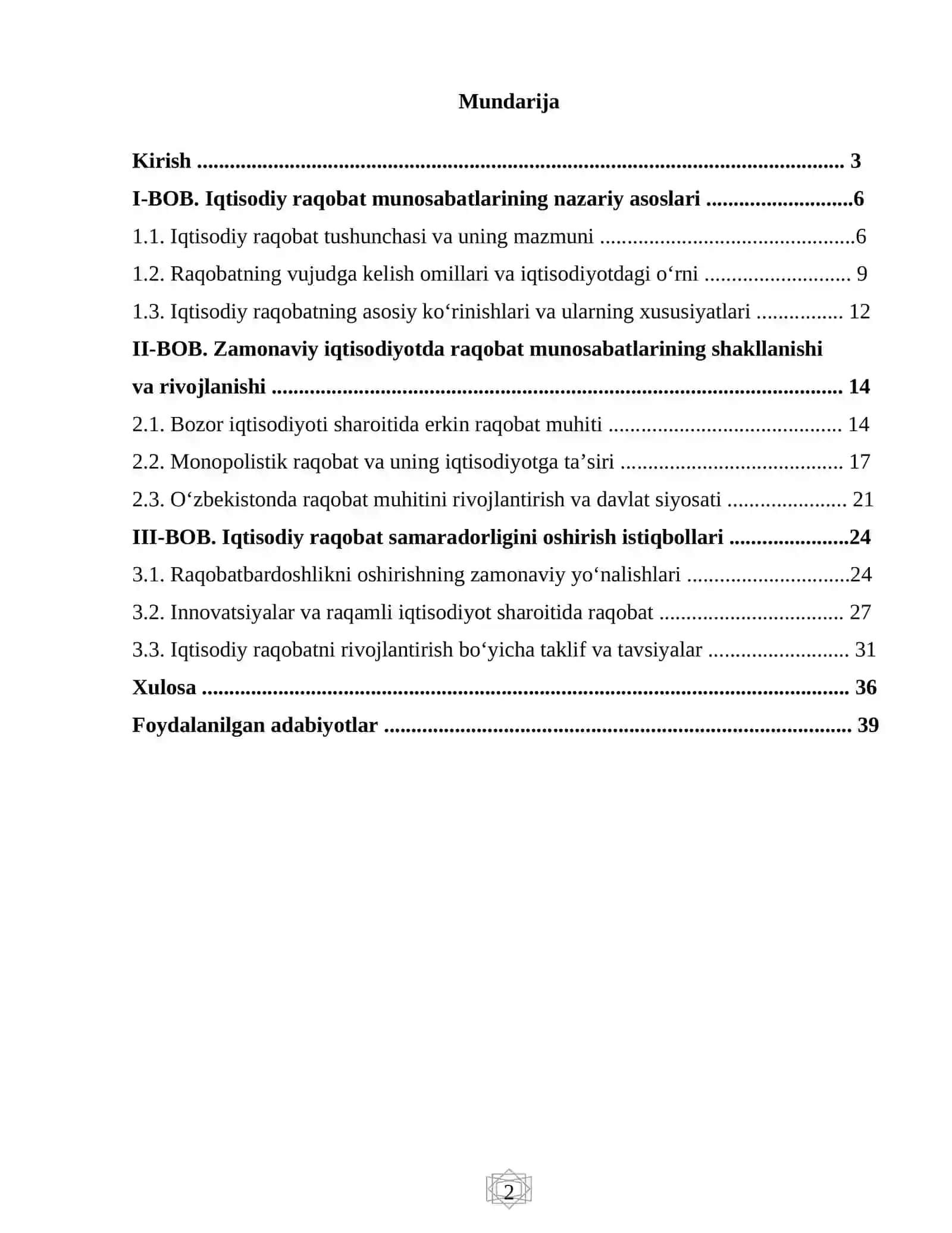 "Iqtisodiy raqobat munosabatlarining shakllanish" 2