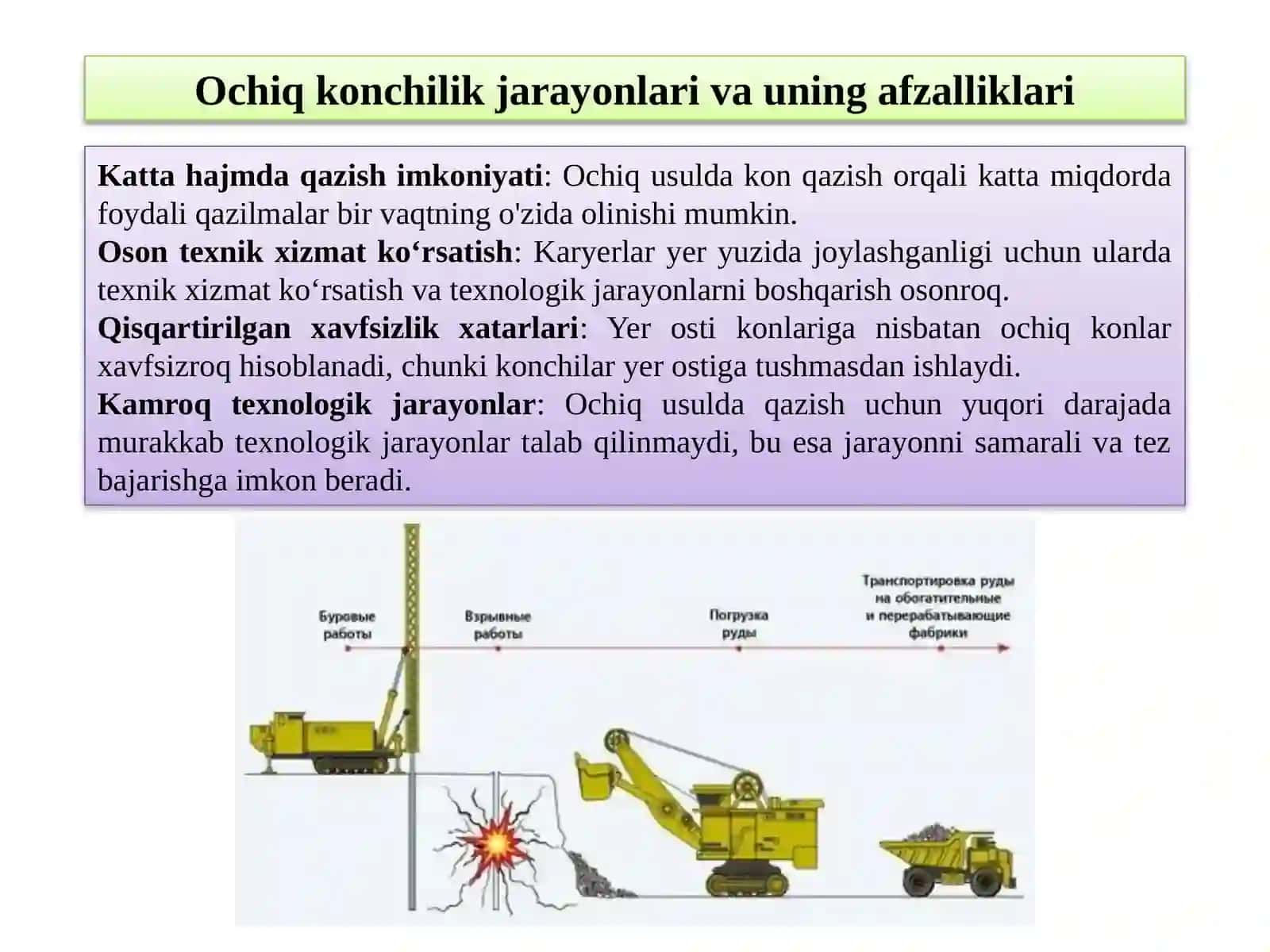 Ochiq konchilik jarayonlari va uning afzalliklari 2
