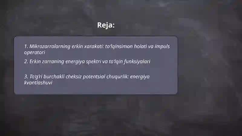 Mikrozarralarning erkin xarakati 2