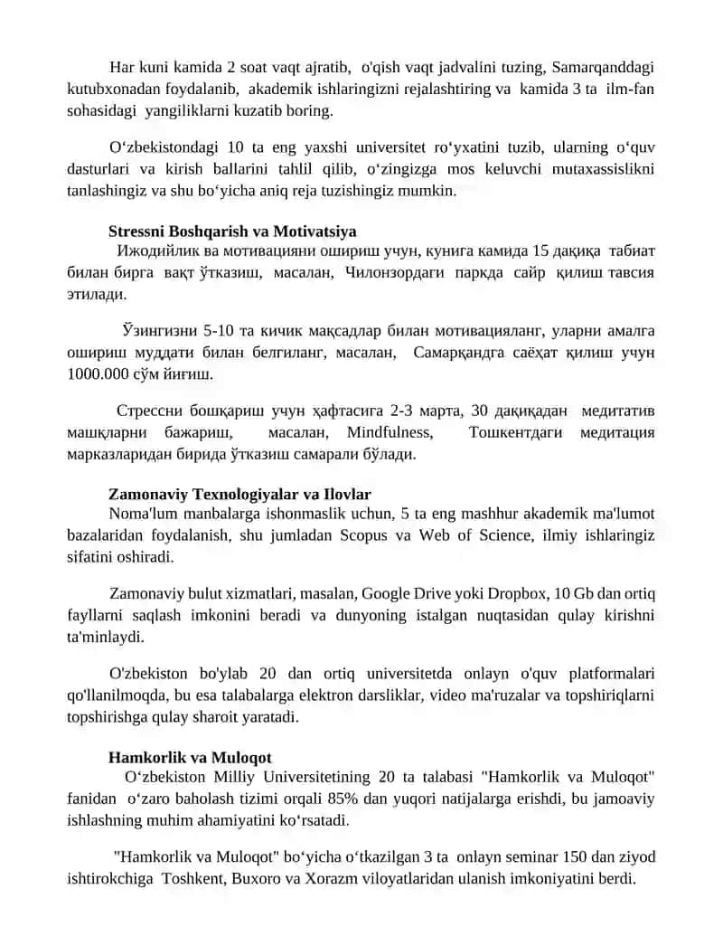 Shaxsiy akademik faoliyat va uni tashkil etish vositalari 2