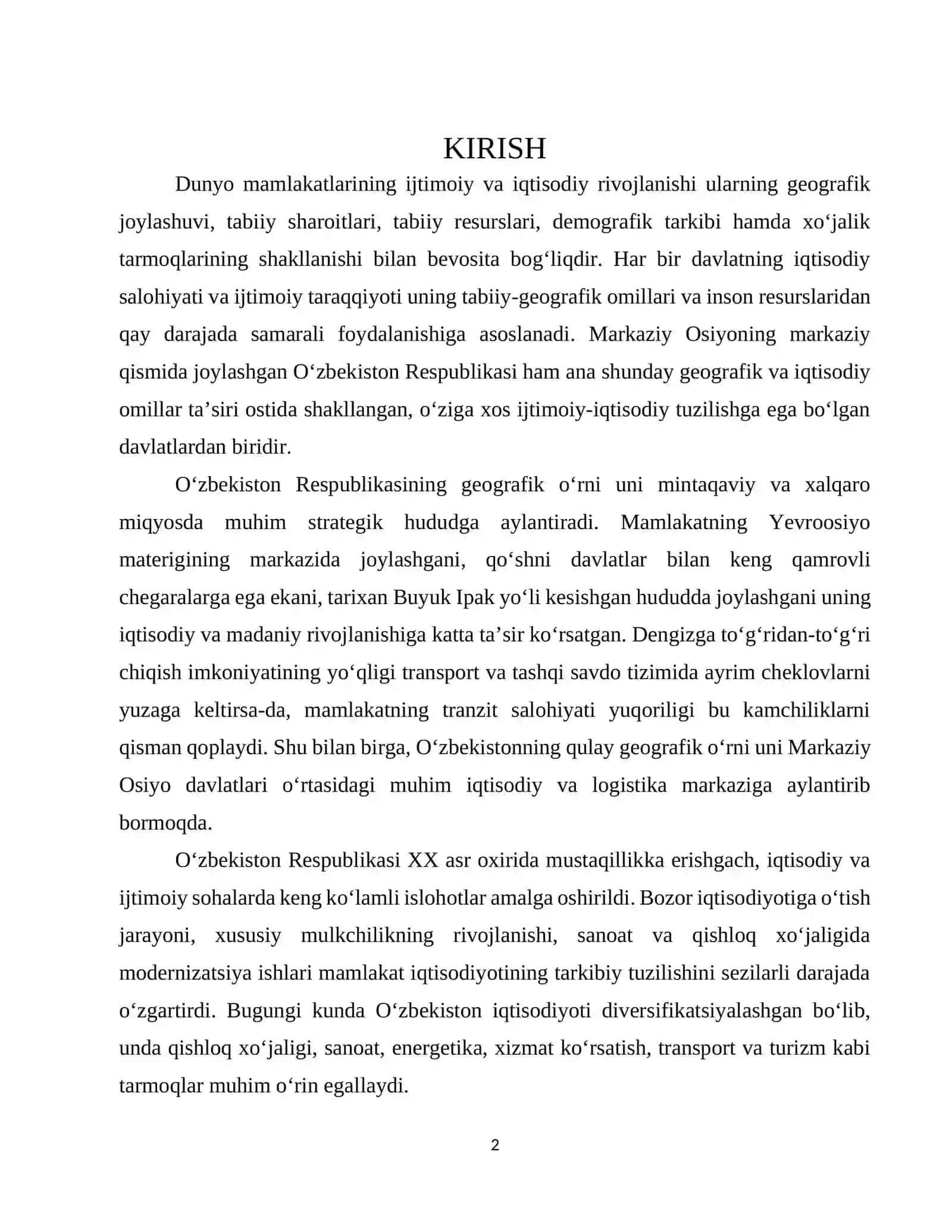 O‘zbekistonning geografik o‘rni chegarasi, maydoni 2