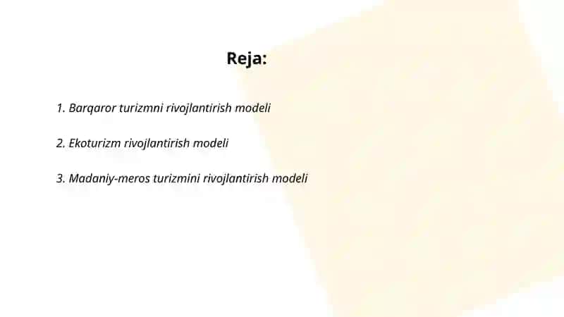 Barqaror turizmni rivojlantirish modeli 2