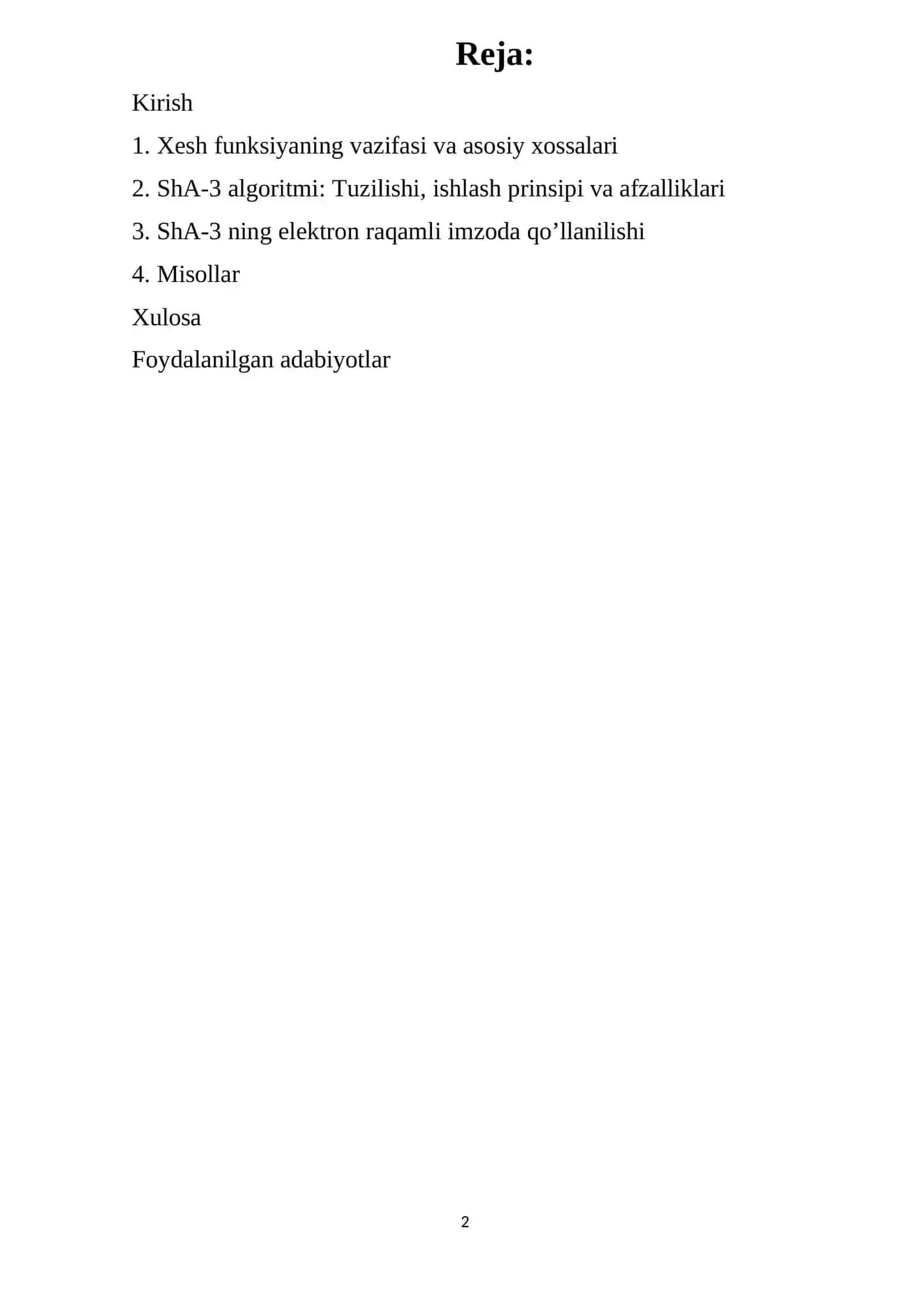 Elektron raqamli imzida xesh funksiyalarning qo’llanilishi: SHA-3 algoritmi 2
