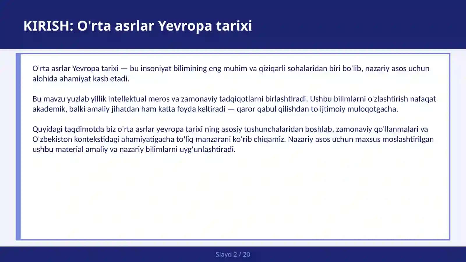 O'RTA ASRLAR YEVROPA TARIXI 2