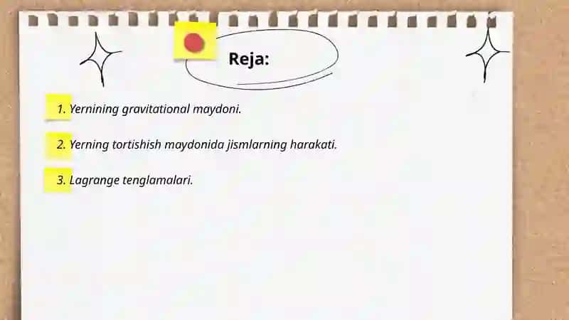 Yerning tortishish maydonida jismlarning harakati 2