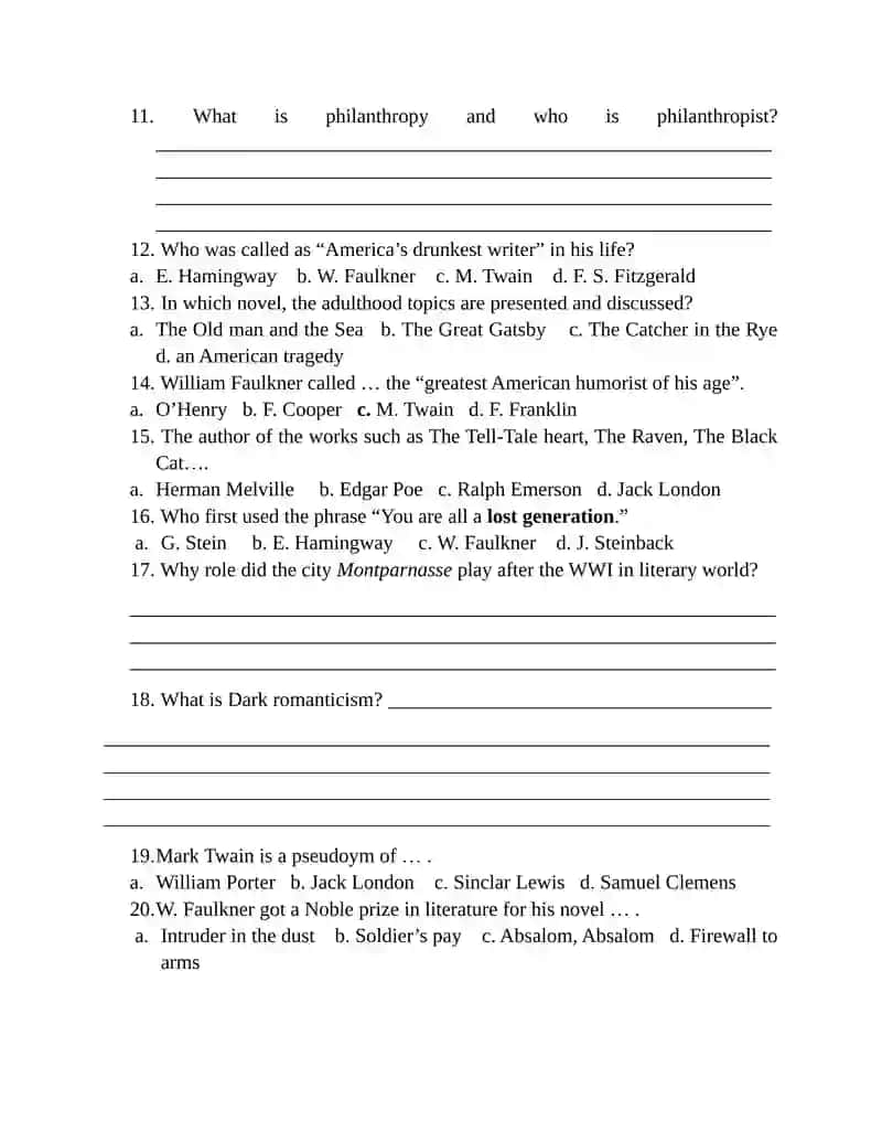 American Literature Quiz 2