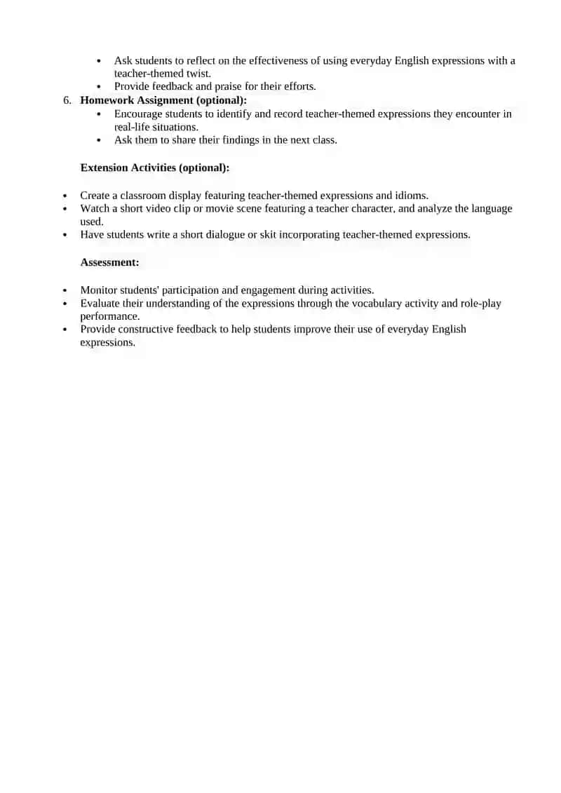 Everyday English Lesson Plan 2