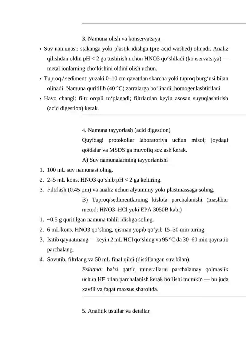 Atrof-muhit obyektlari tarkibidan d-metallarning miqdorini aniqlash usullari. 2