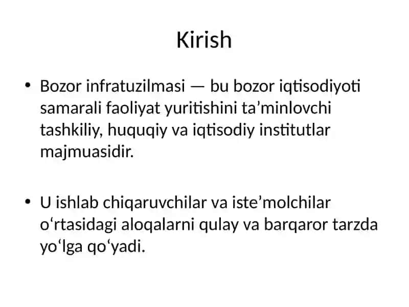 Bozor infratuzilmasi va uning unsurlari 2