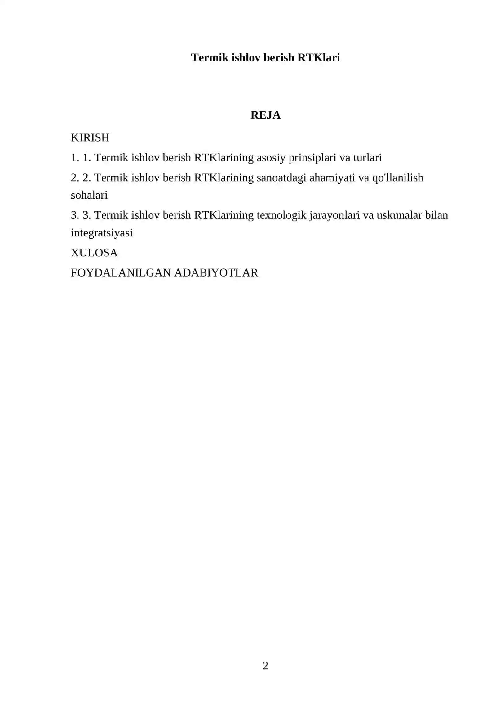 Termik ishlov berish RTKlari 2