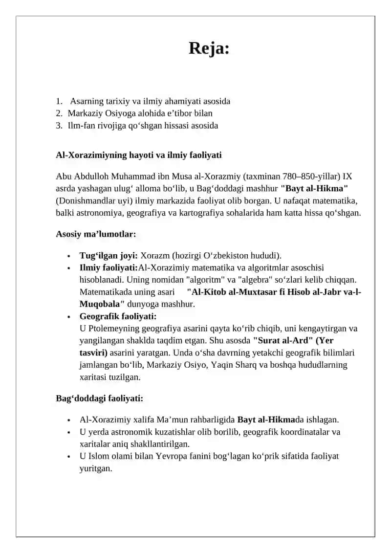 Al-Xorazimiyning “Surat al-ard” geografik asarida Markaziy Osiyo 2