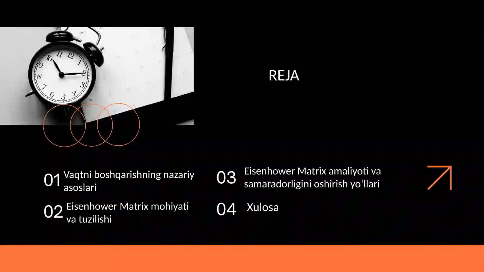 Vaqtni boshqarishda "Eisenhower Matrix" (muhim va shoshilinch ish ajratish) 2