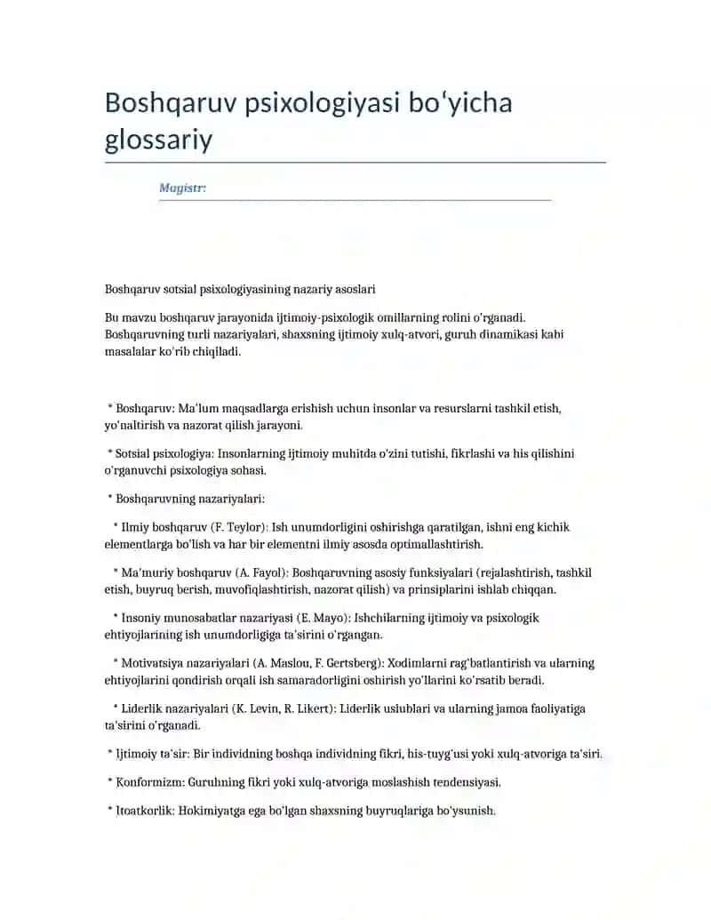 Boshqaruv psixologiyasi bo‘yicha glossariy 2
