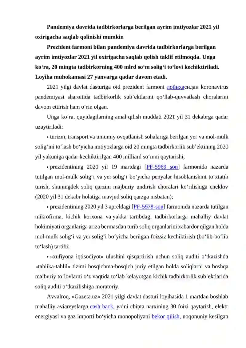 Pandemiya Sharoitida Soliq Siyosati 2