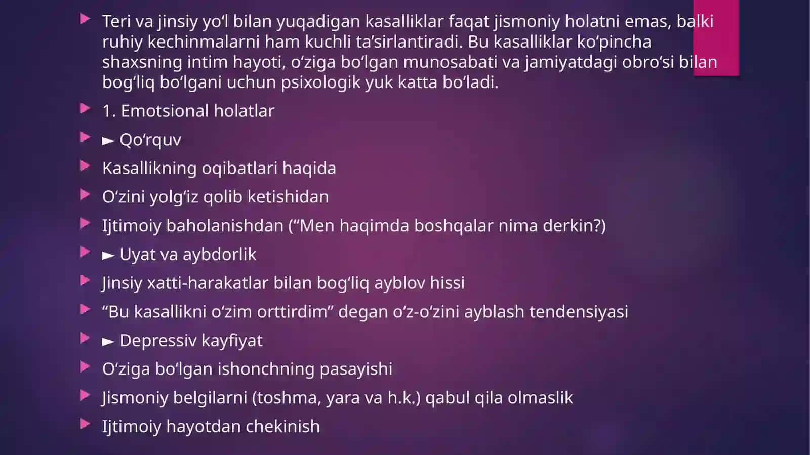 Teri-tanosil kasalliklari bilan kasallangan bemorlarni psixa-samatikasi 2