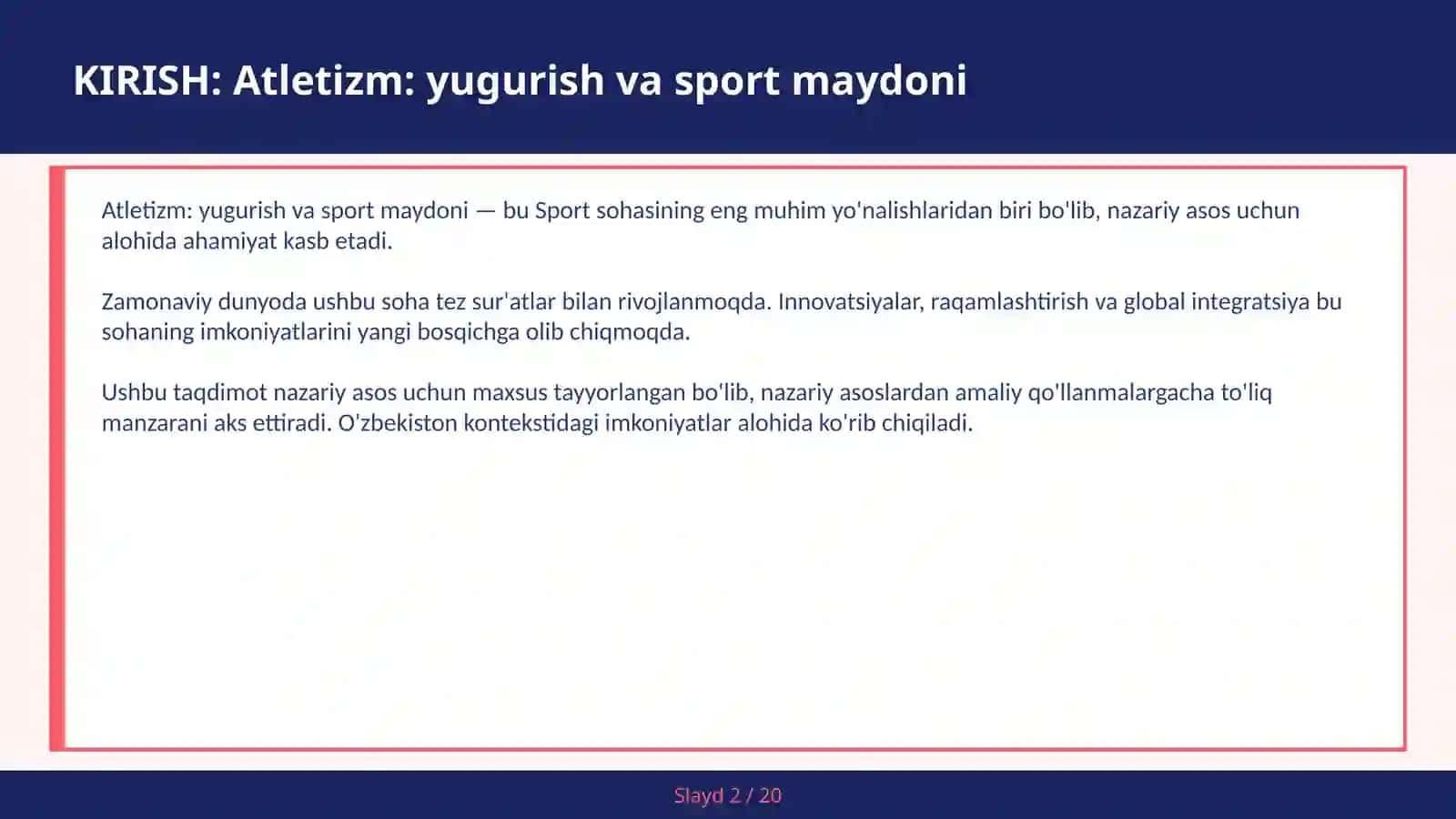 ATLETIZM: YUGURISH VA SPORT MAYDONI 2