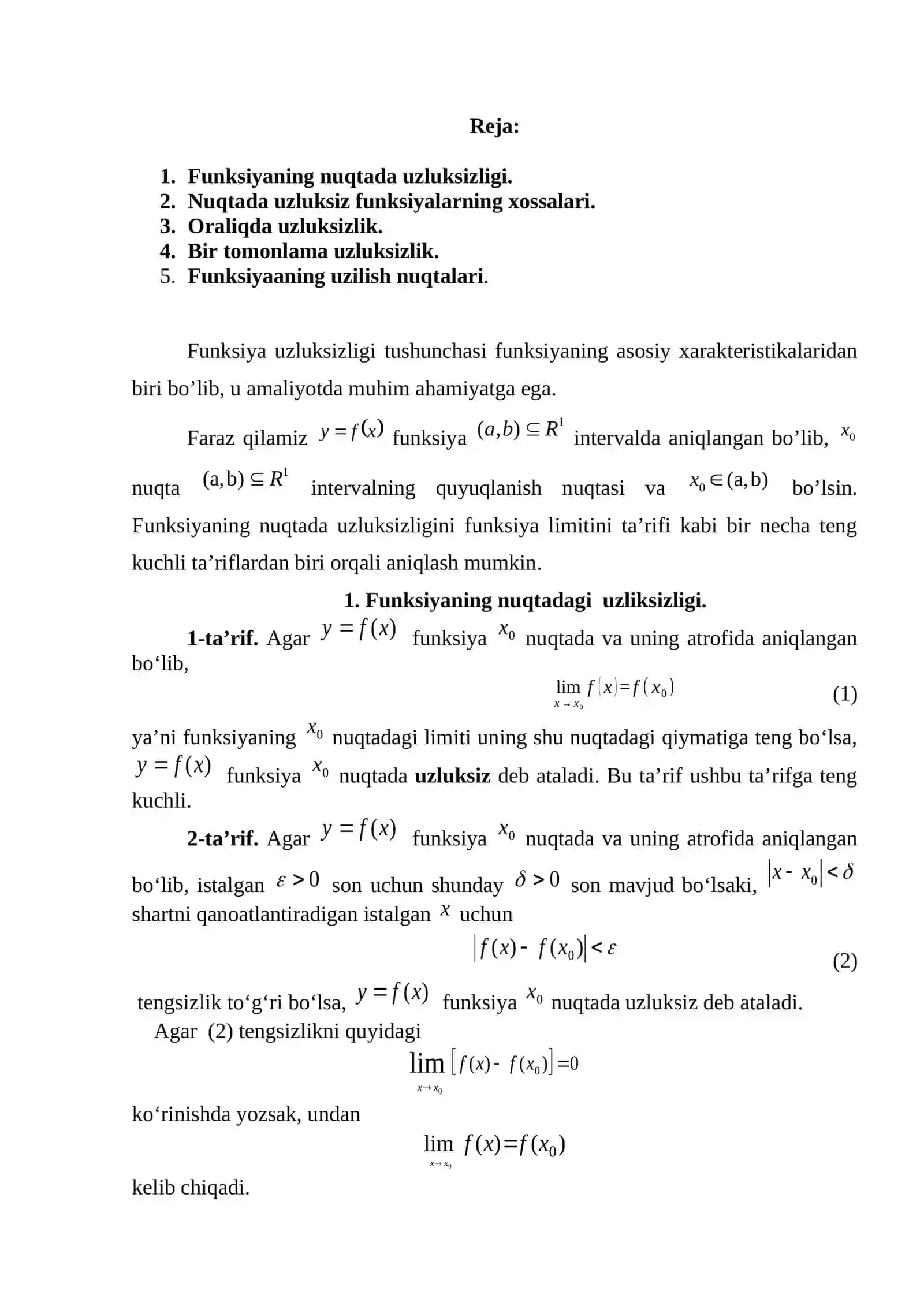 Funksiya uzluksizligi 2