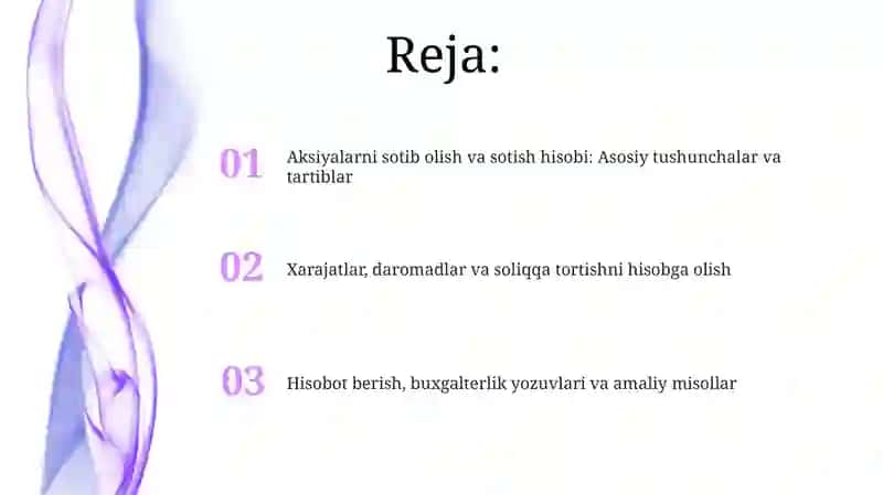 Aksiyalarni sotib olish va sotish hisobi 2