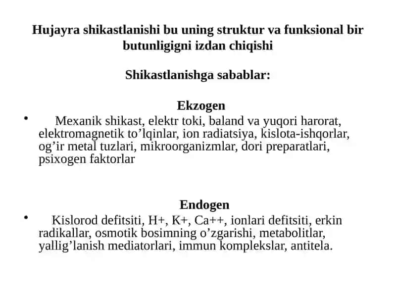 Hujayra shikastlanishida hujayralararo munosabatlarning buzulishi 2