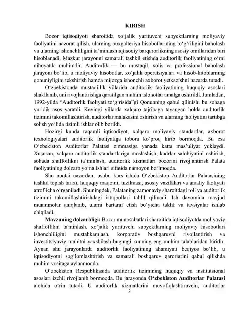 O'zbekistonda auditorlik palatalarining faoliyati 2