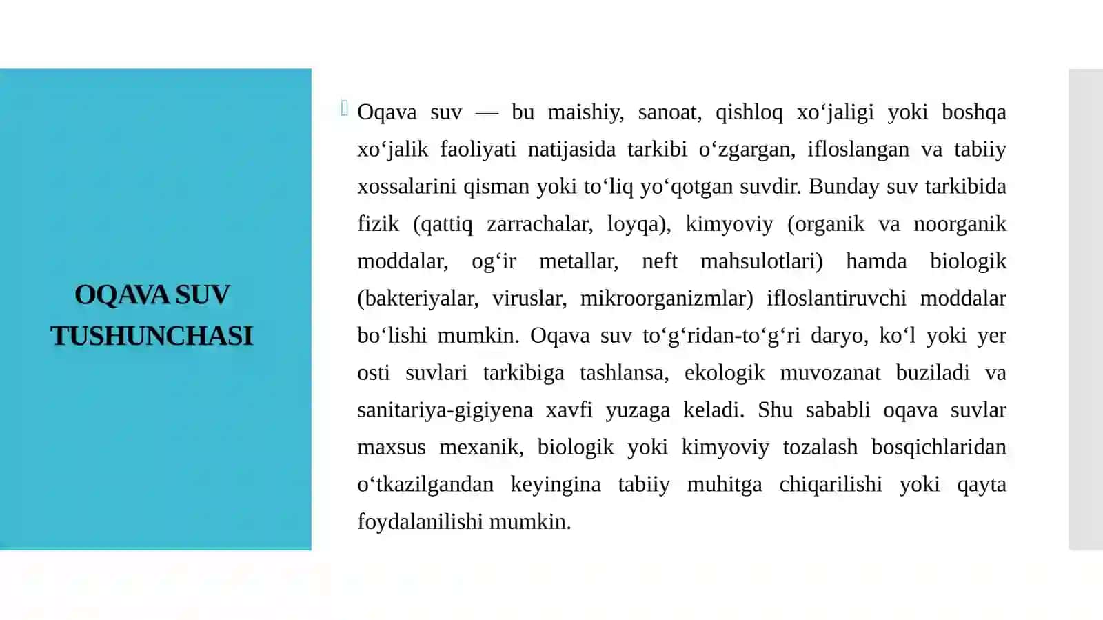 Oqava suvlar turlari kelib chiqishi va tarkibi 2
