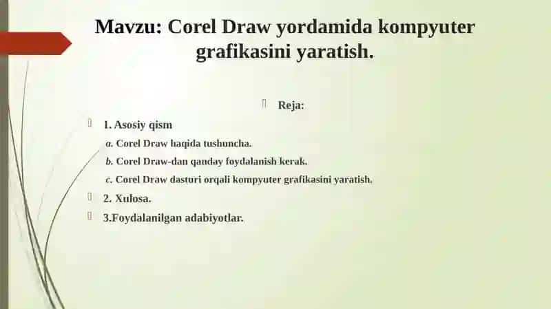 Corel Draw yordamida kompyuter grafikasini yaratish 2
