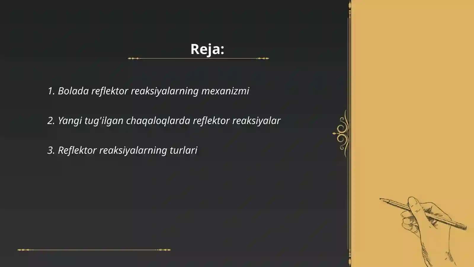 Bolada reflektor reaksiyalarning rivojlanishini baholash 2