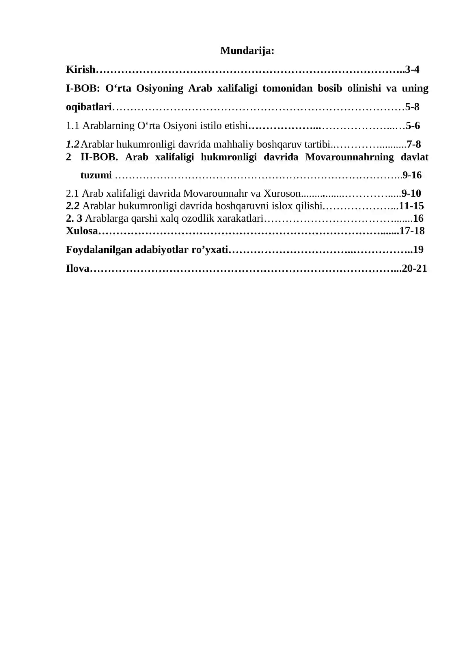 Mahalliy boshqaruv tartibi Arab hukumronligi davrida 2